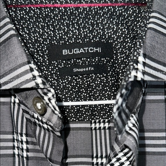 Bugatchi NWOT Men's Black and White Plaid Shirt - Picture 4 of 5